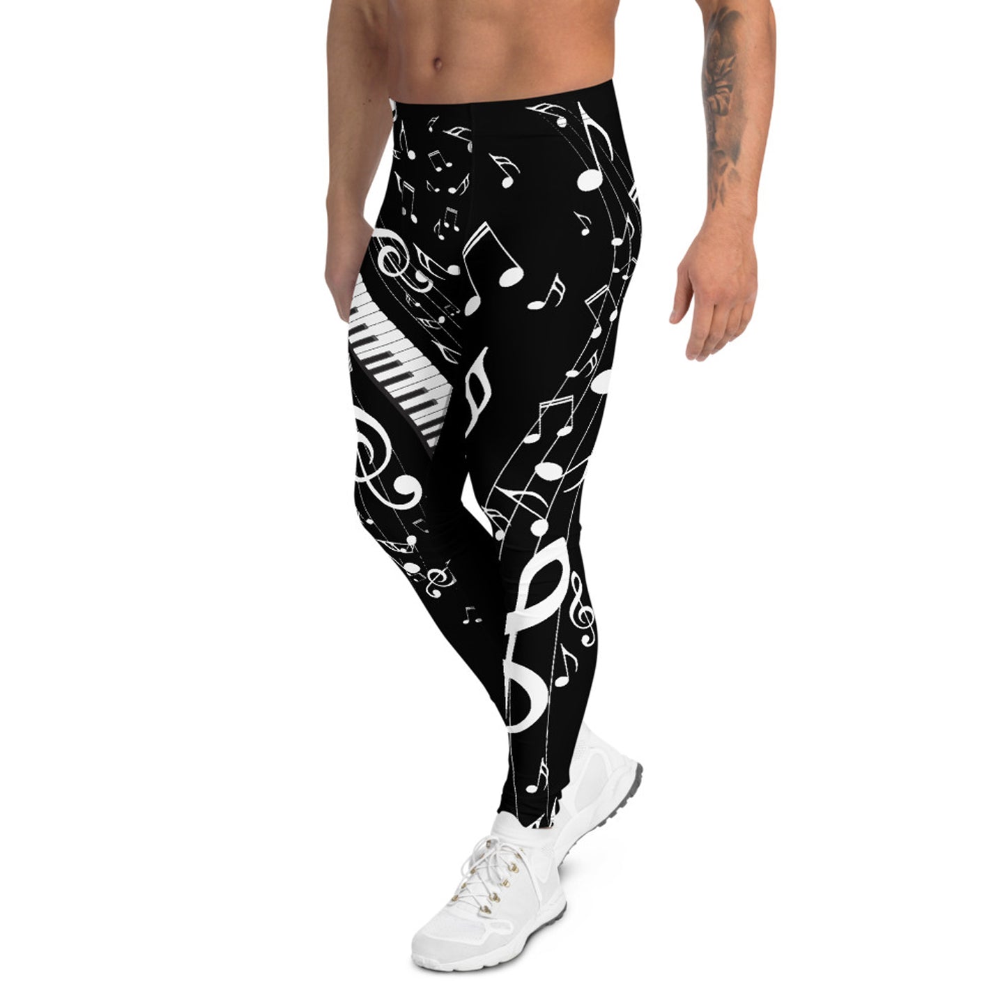 Music Notes Black Leggings for Men and women