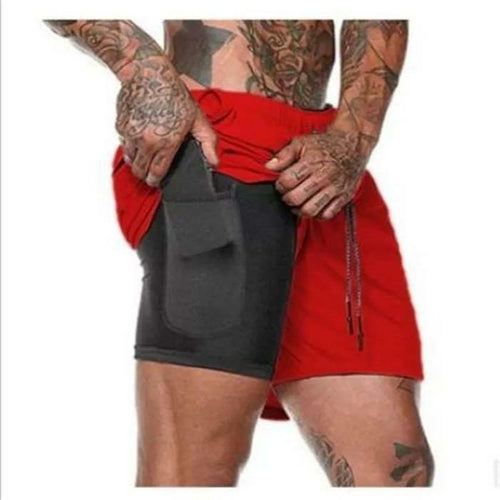 Men's 2 in 1 Running Shorts Jogging Gyms Fitness Training Quick Dry