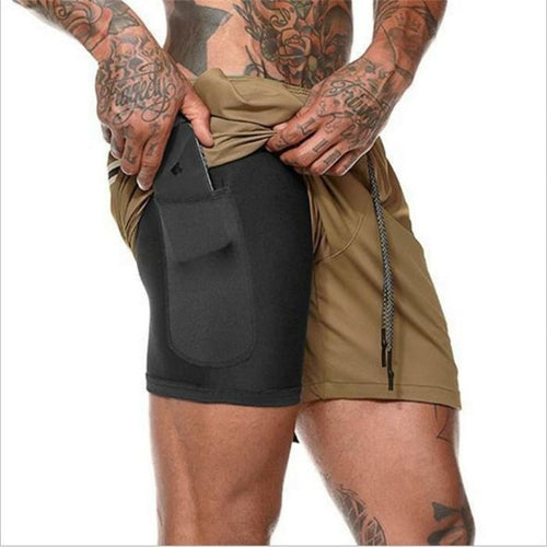 Men's 2 in 1 Running Shorts Jogging Gyms Fitness Training Quick Dry