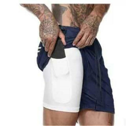 Men's 2 in 1 Running Shorts Jogging Gyms Fitness Training Quick Dry