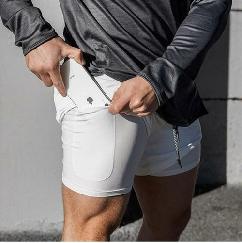 Men's 2 in 1 Running Shorts Jogging Gyms Fitness Training Quick Dry