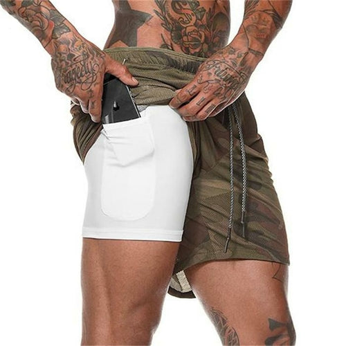 Men's 2 in 1 Running Shorts Jogging Gyms Fitness Training Quick Dry