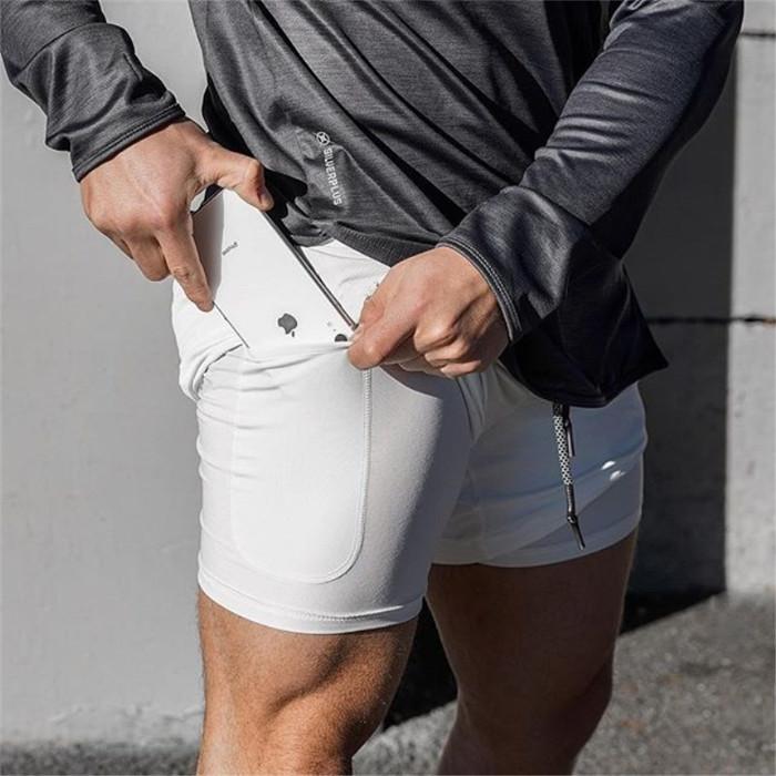 Men's 2 in 1 Running Shorts Jogging Gyms Fitness Training Quick Dry